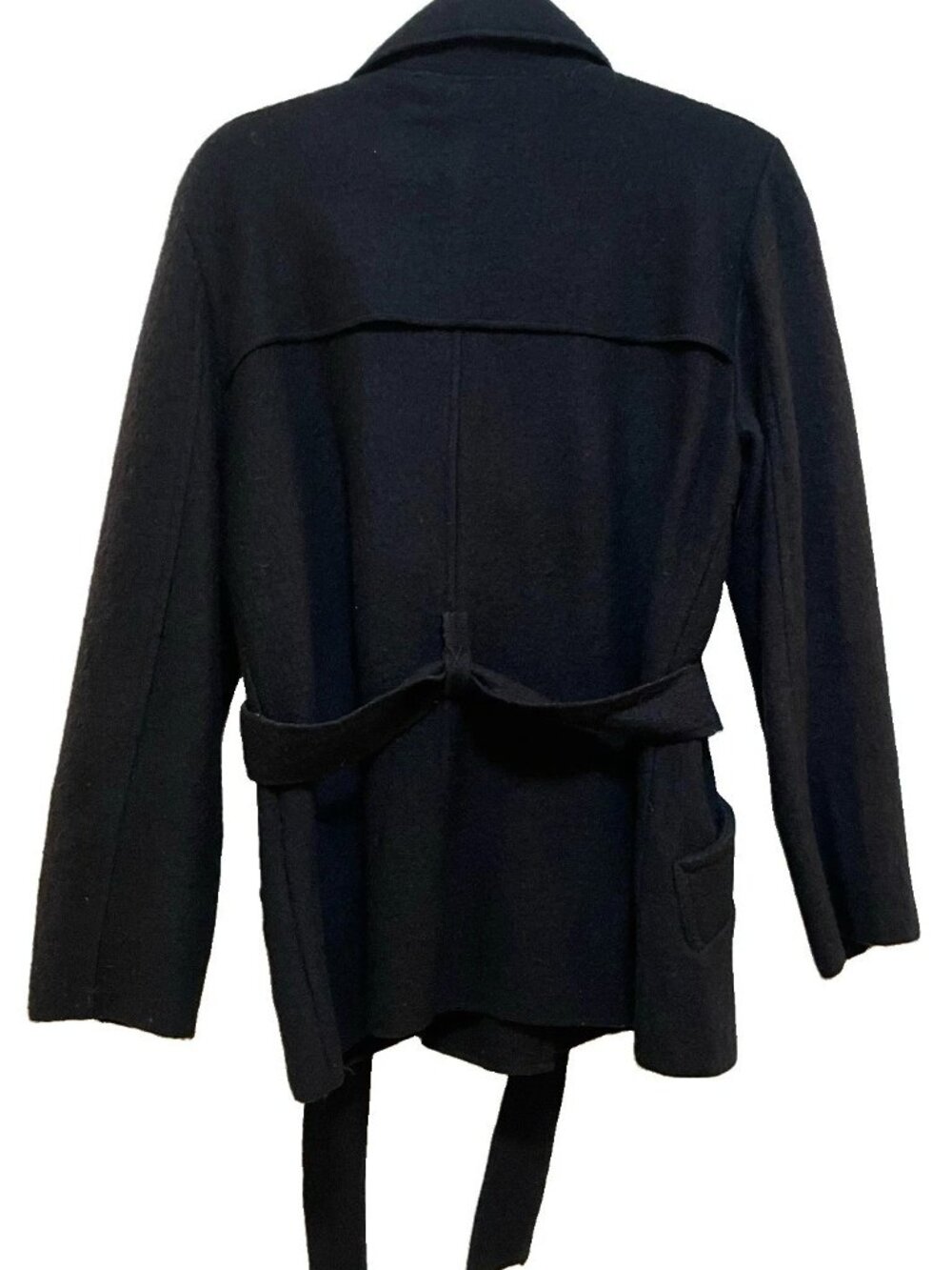 SANDRO Black 100% Wool Double Breasted Gold Button Peacoat Sz L - Picture 11 of 11